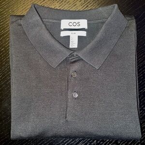 COS NWOT/Unworn Mens S/S Fine Knit Black Polo Shirt Size Large/ Cotton & Silk